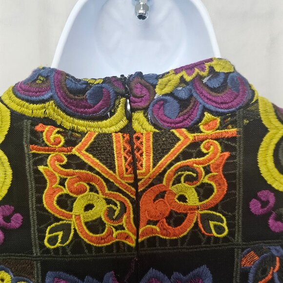 Rara Avis by Iris Apfel Kaftan Dress Maxi Embroidered Mesh Artsy Black Orange 1X - Picture 7 of 15